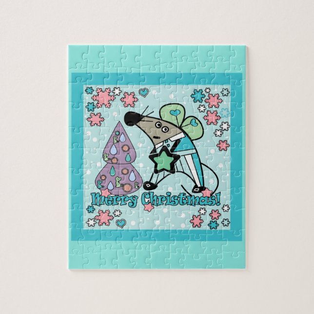Merry Christmas New Year Symbol Mouse Cartoon cute Jigsaw Puzzle (Vertical)