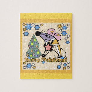 Merry Christmas New Year Symbol Mouse Cartoon cute Jigsaw Puzzle