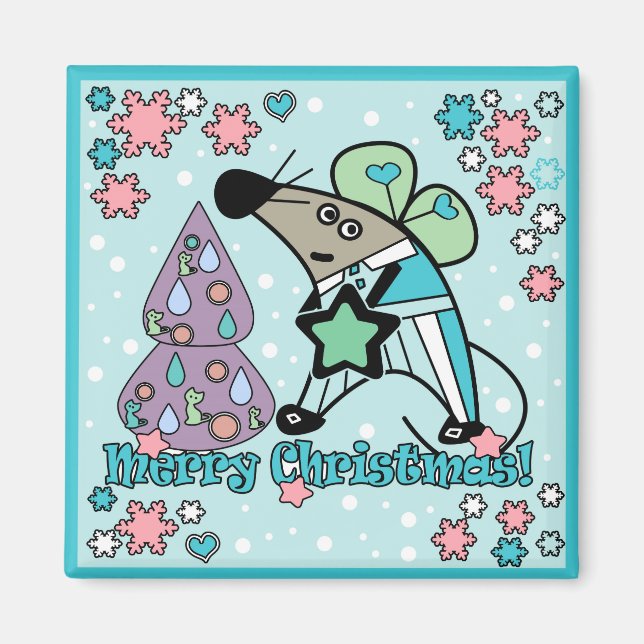 Merry Christmas New Year Symbol Mouse Cartoon cute Magnet (Front)