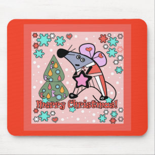 Merry Christmas New Year Symbol Mouse Cartoon cute Mat