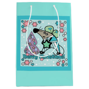 Merry Christmas New Year Symbol Mouse Cartoon cute Medium Gift Bag