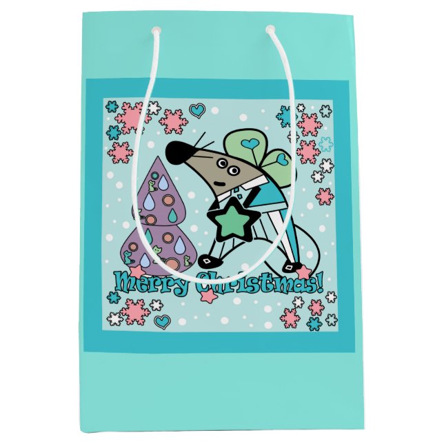 Merry Christmas New Year Symbol Mouse Cartoon cute Medium Gift Bag (Front)