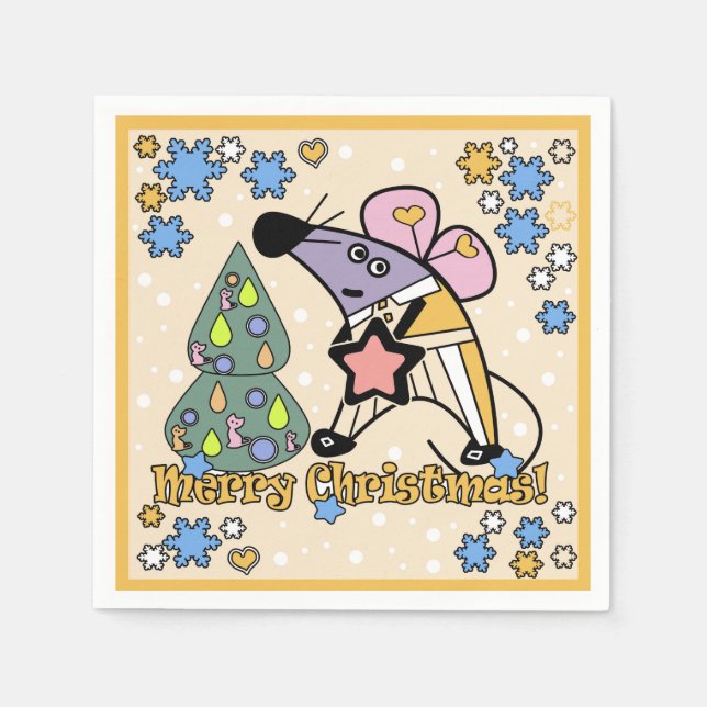 Merry Christmas New Year Symbol Mouse Cartoon cute Napkin (Front)