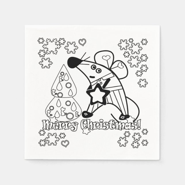 Merry Christmas New Year Symbol Mouse Cartoon cute Napkin (Front)