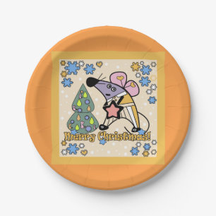 Merry Christmas New Year Symbol Mouse Cartoon cute Paper Plate