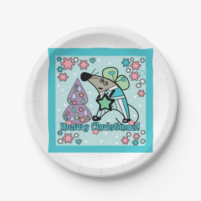 Merry Christmas New Year Symbol Mouse Cartoon cute Paper Plate (Front)
