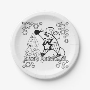 Merry Christmas New Year Symbol Mouse Cartoon cute Paper Plate