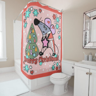 Merry Christmas New Year Symbol Mouse Cartoon cute Shower Curtain
