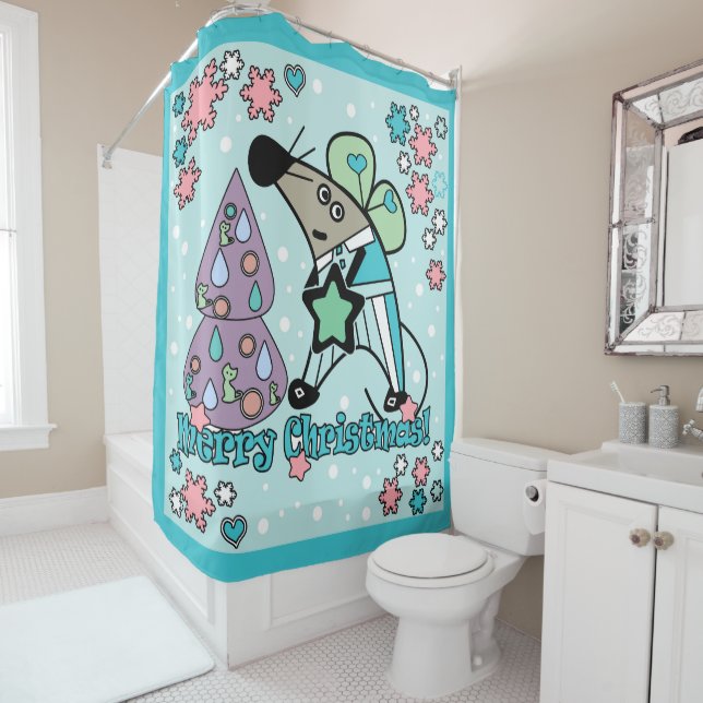 Merry Christmas New Year Symbol Mouse Cartoon cute Shower Curtain (In Situ)