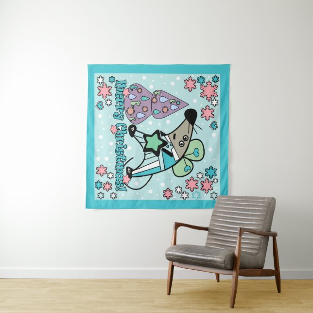 Merry Christmas New Year Symbol Mouse Cartoon cute Tapestry (In Situ (Horizontal))