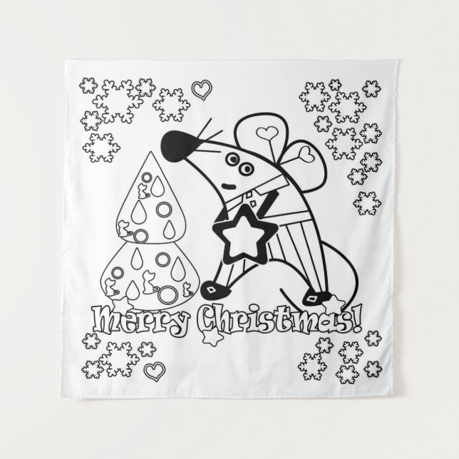 Merry Christmas New Year Symbol Mouse Cartoon cute Tapestry (Front)