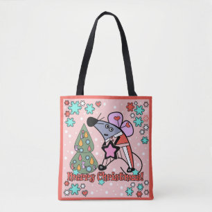 Merry Christmas New Year Symbol Mouse Cartoon cute Tote Bag