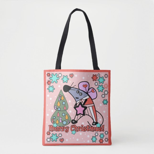 Merry Christmas New Year Symbol Mouse Cartoon cute Tote Bag (Front)
