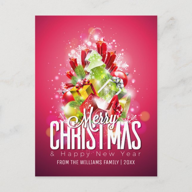 Merry Christmas New Year Wishes with Family Photo Holiday Postcard (Front)