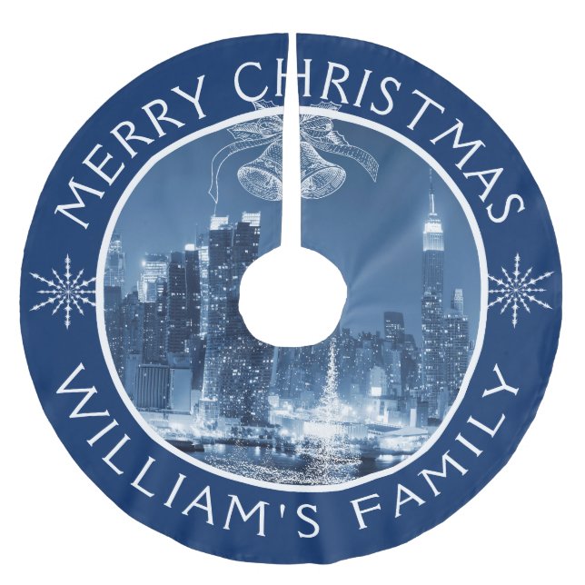 Merry Christmas New-York City Winter Landscape Brushed Polyester Tree Skirt (Front)
