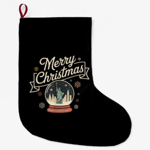 Merry Christmas New York in Snow Globe Snow Sparkl Large Christmas Stocking