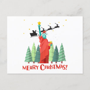 Merry Christmas New York Santa Claus Statue Of Lib Holiday Postcard