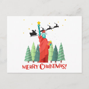 Merry Christmas New York Santa Claus Statue Of Lib Holiday Postcard