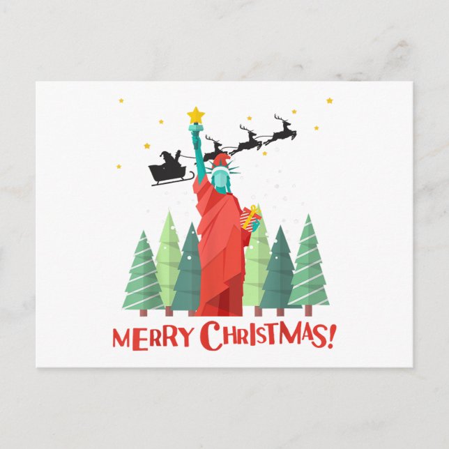 Merry Christmas New York Santa Claus Statue Of Lib Holiday Postcard (Front)