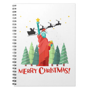 Merry Christmas New York Santa Claus Statue Of Lib Notebook