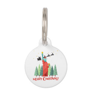 Merry Christmas New York Santa Claus Statue Of Lib Pet Tag