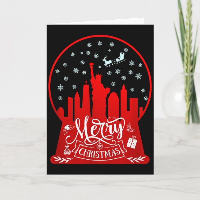 Merry Christmas New York Skyline In Snow Globe Sno Card (Front)