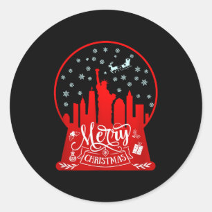 Merry Christmas New York Skyline In Snow Globe Sno Classic Round Sticker