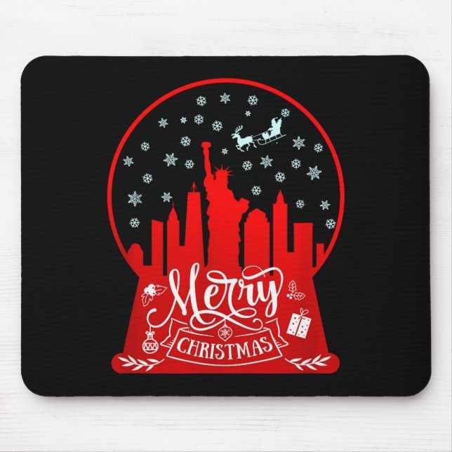 Merry Christmas New York Skyline In Snow Globe Sno Mouse Mat (Front)
