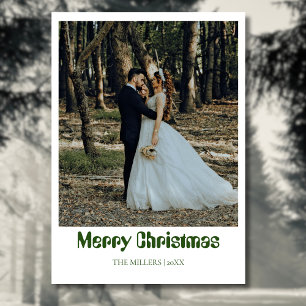 Merry Christmas Newlywed Photo Forest Green Holiday Card