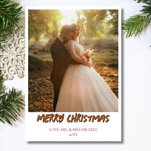 Merry Christmas Newlywed Photo Gingerbread Brown Holiday Card
