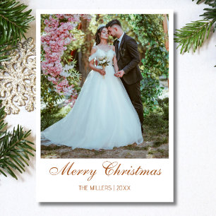 Merry Christmas Newlywed Photo Gingerbread Brown Holiday Card