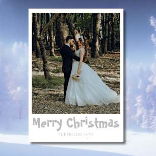 Merry Christmas Newlywed Photo Light Grey Text Holiday Card