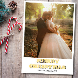 Merry Christmas Newlywed Photo Soft Gold Text Holiday Card
