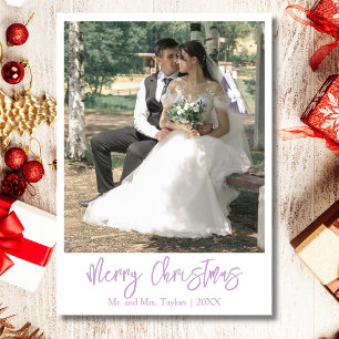 Merry Christmas Newlywed Photo Soft Lilac Holiday Card