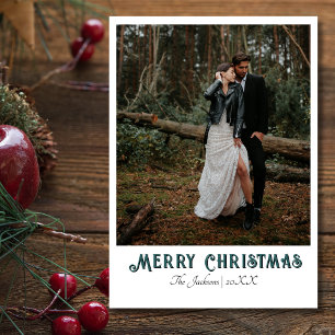 Merry Christmas Newlywed Photo Transformative Teal Holiday Card