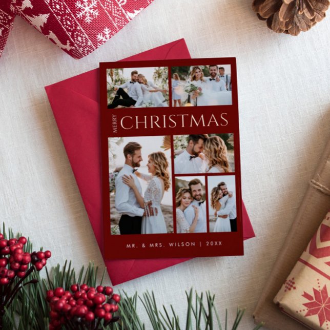 Merry Christmas Newlywed | Six Photo Red Foil Holiday Card (Creator Uploaded)