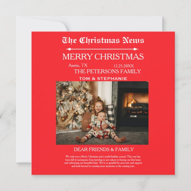 Merry Christmas Newspaper Family Photo Holiday Card (Front)