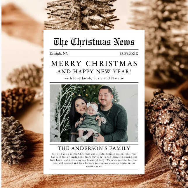 Merry Christmas Newspaper Family Photo Holiday Card (Creator Uploaded)