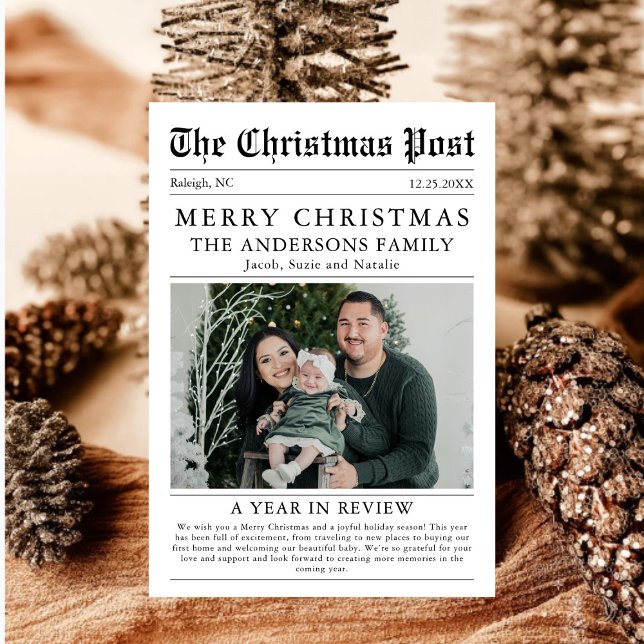 Merry Christmas Newspaper Family Photo Holiday Card (Creator Uploaded)