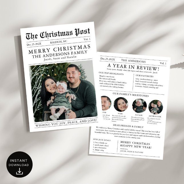 Merry Christmas Newspaper Year in Review Photo Holiday Card (Creator Uploaded)