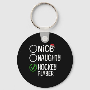 Merry Christmas Nice Naughty Hockey Player Xmas Li Key Ring