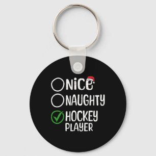 Merry Christmas Nice Naughty Hockey Player Xmas Li Key Ring