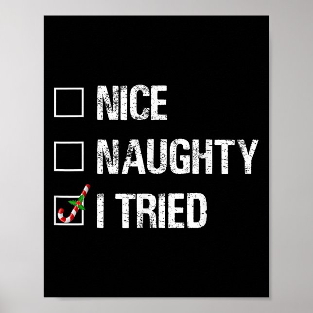 Merry Christmas Nice Naughty I Tried Xmas Light Pa Poster (Front)