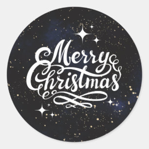 Merry Christmas Night Sky Classic Round Sticker