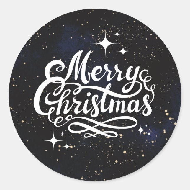 Merry Christmas Night Sky  Classic Round Sticker (Front)