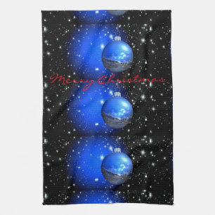 merry christmas night sky ornaments tea towel