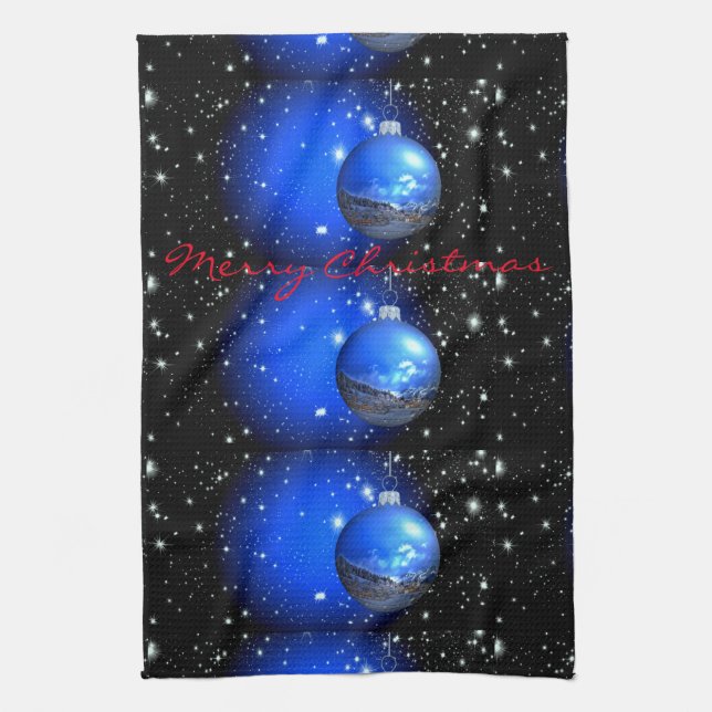 merry christmas night sky ornaments tea towel (Vertical)