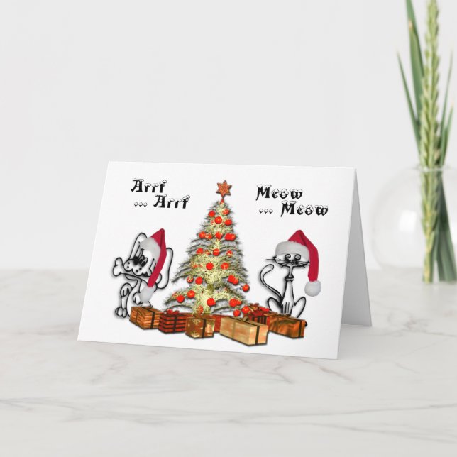 Merry Christmas Night Tree Custom Script  Holiday  Card (Front)