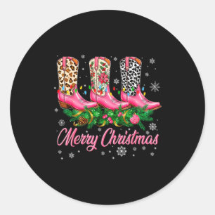 Merry Christmas Nk Cowboy Boots Pajamas Pjs Xmas W Classic Round Sticker
