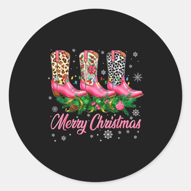 Merry Christmas Nk Cowboy Boots Pajamas Pjs Xmas W Classic Round Sticker (Front)